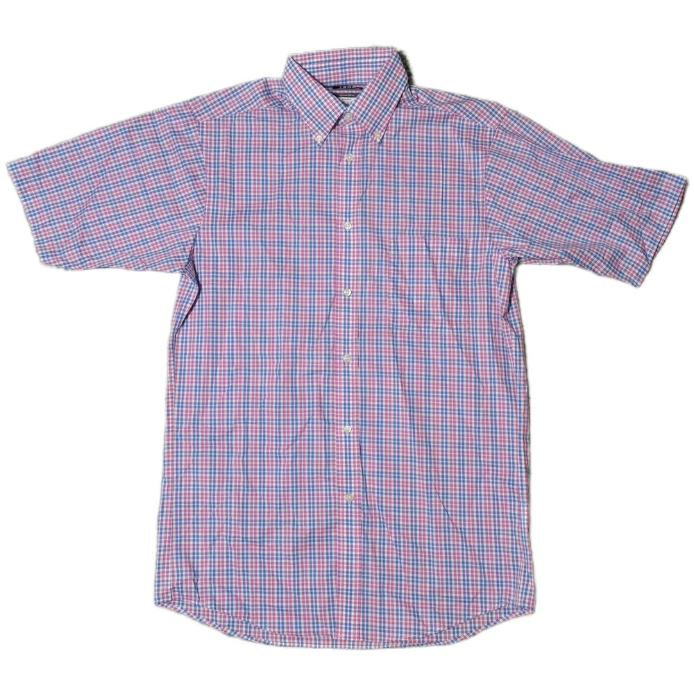 IZOD Mens Regular Fit All Over Stretch Plaid Short‎ Sleeve Button Shirt S (AG)
